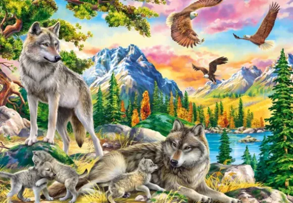 Famille de loups et Aigles