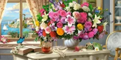 Fleurs d'Été et Tasse de Thé
