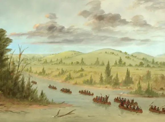 George Catlin : L'expedition de La Salle En entrant dans le Mississippi à Canoës le 6 février 1682,