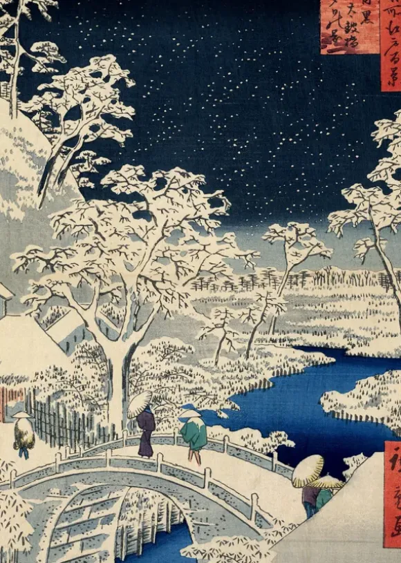 Hiroshige Utagawa - Utagawa Hiroshige - Drum bridge at Meguro and Sunset Hill, 1857