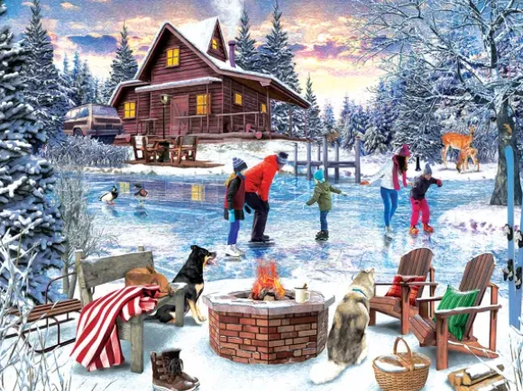 Patineurs près du Feu
