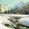 Peder Mørk Mønsted - Winter Landscape in Switzerland near Engadin