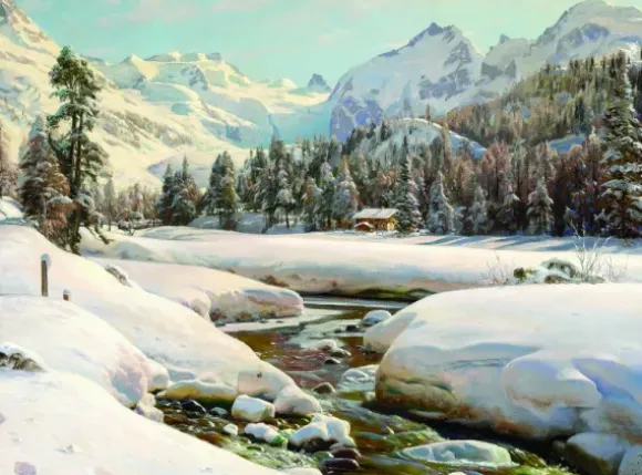 Peder Mørk Mønsted - Winter Landscape in Switzerland near Engadin
