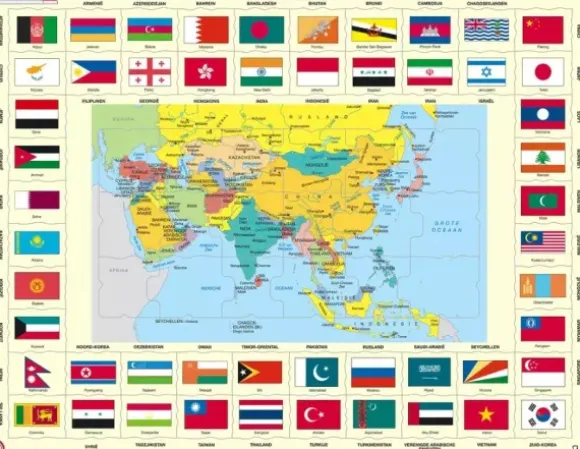 Puzzle Cadre - Drapeaux d'Asie (en Hollandais)