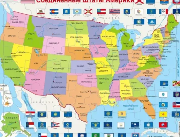 Puzzle Carte - Carte des Etats-Unis (en Russe)