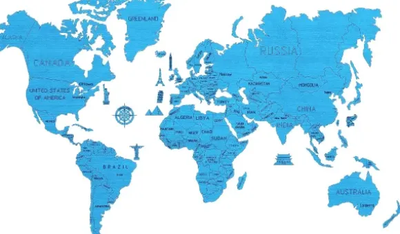 Puzzle en Bois - Carte du Monde XXL (Cyan)