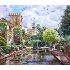 Puzzle en Bois Découpé à la Main - Manuel Garcia Y Rodriguez - Le Bassin D'Alcazar