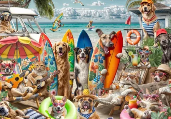 Rafael Trujillo - Chiens et Chats à la Plage