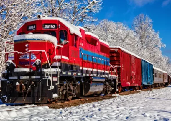 Red Train In The Snow