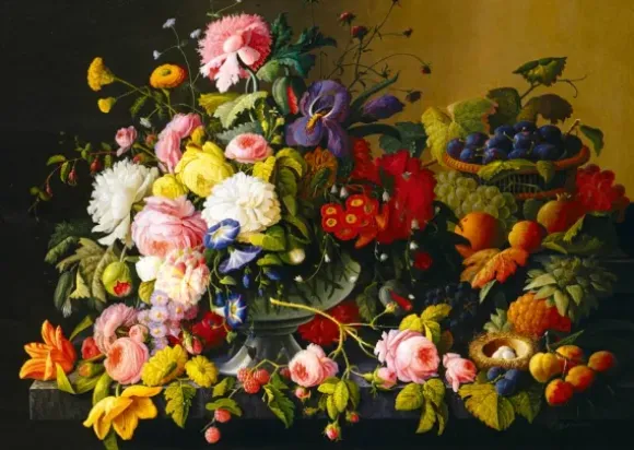 Severin Roesen - Still Life, Flowers and Fruit, 1855