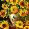 Tournesols dans un Vase en Forme de Paon
