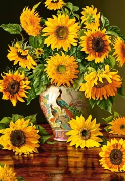 Tournesols dans un Vase en Forme de Paon
